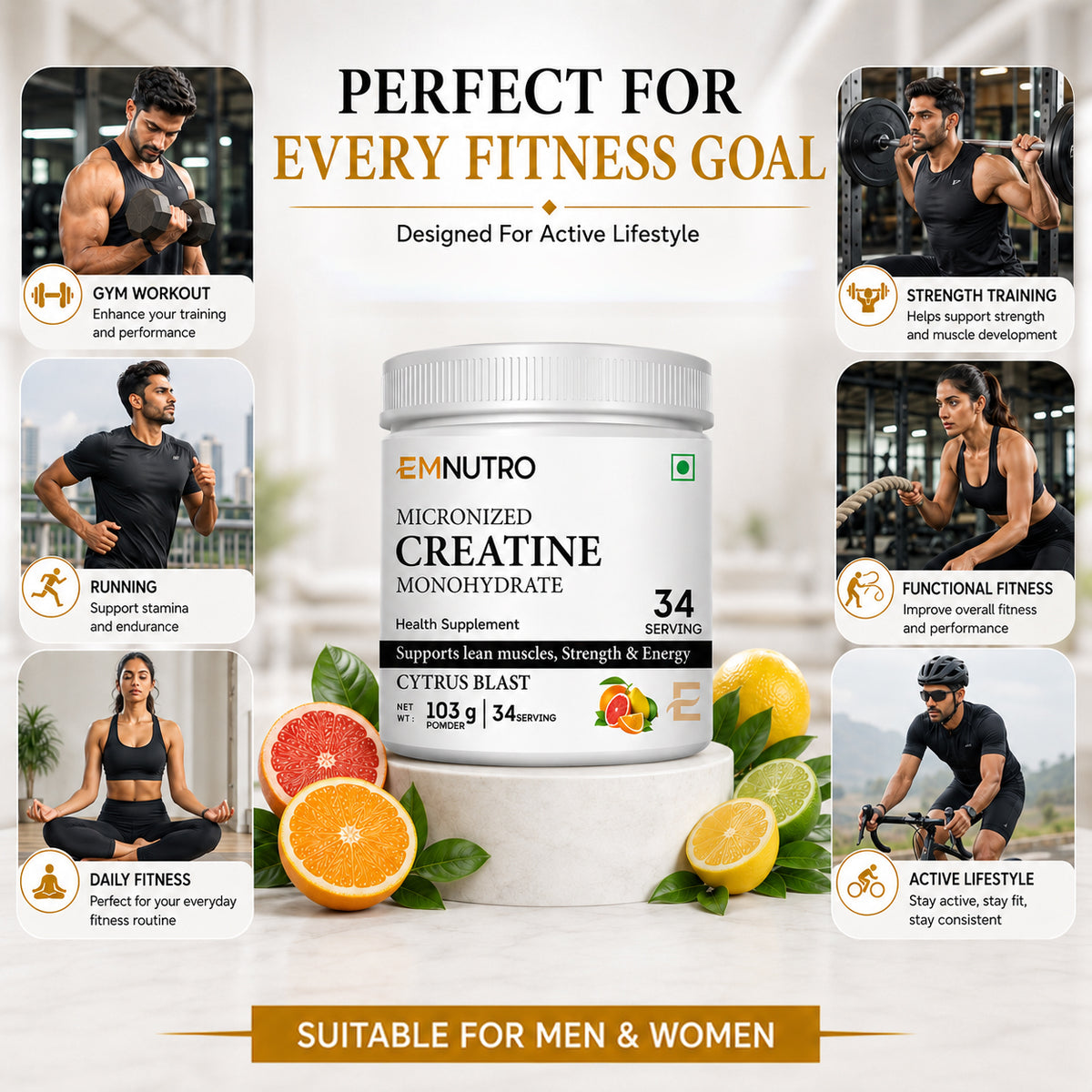 Creatine Monohydrate Micronized Powder, Cytrus Blast, 103 g