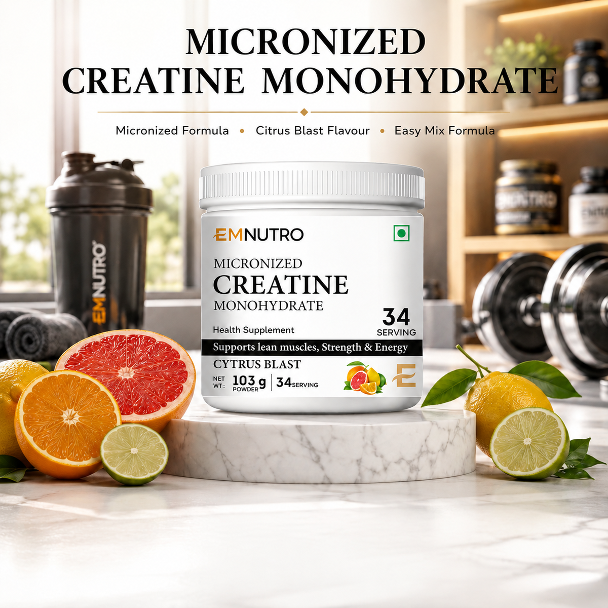 Creatine Monohydrate Micronized Powder, Cytrus Blast, 103 g