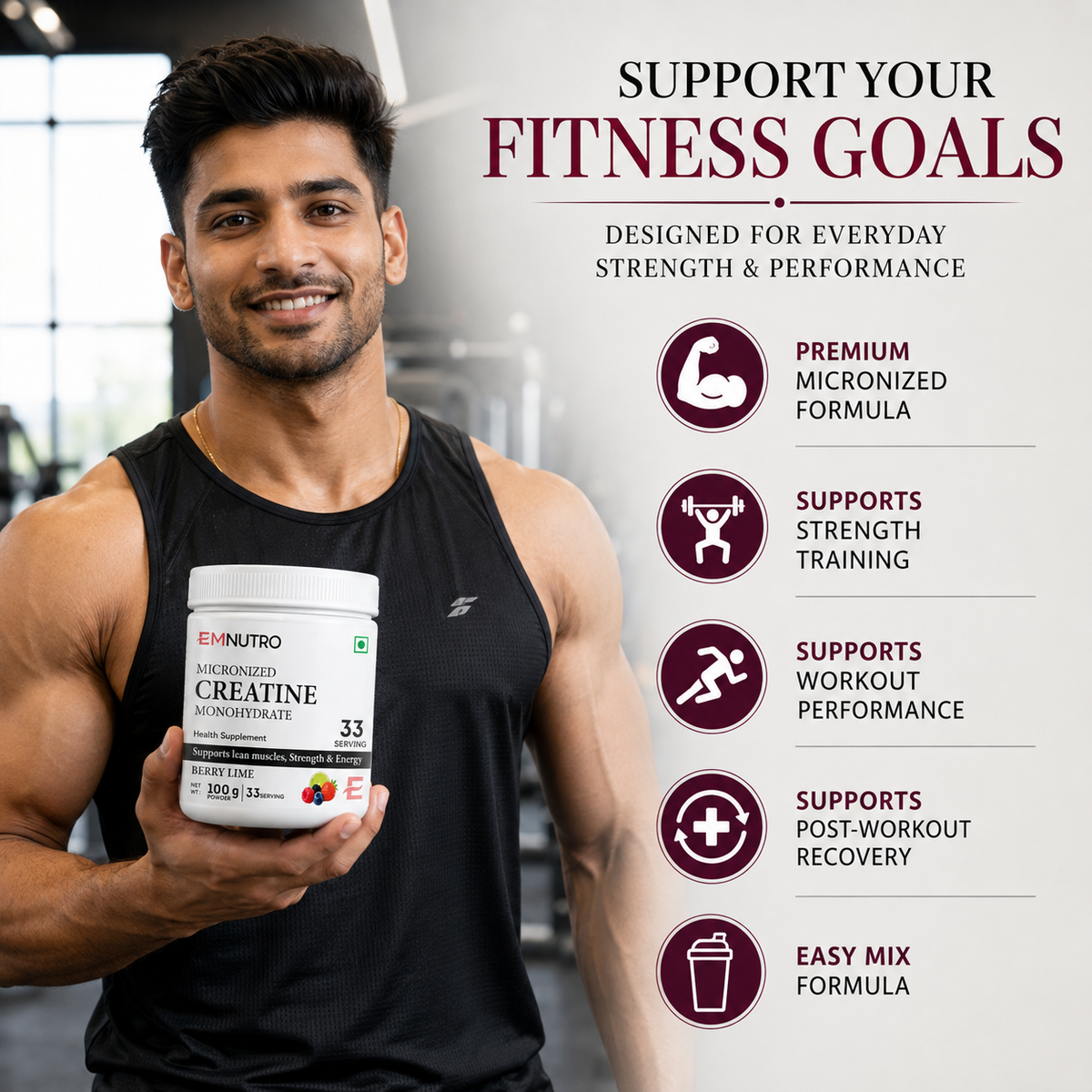 Creatine Monohydrate Micronized Powder, Berry Lime , Flavour, 100 g