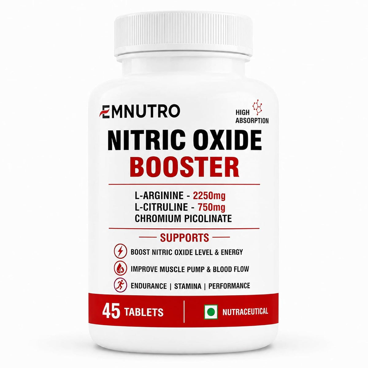 Nitric Oxide Booster Tablets with L-Arginine 2250mg, L-Citrulline 750mg & Chromium Picolinate