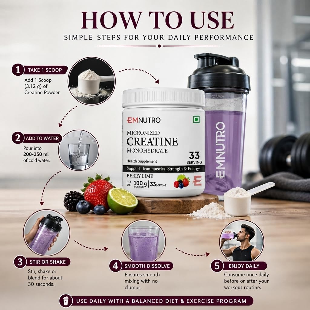 Creatine Monohydrate Micronized Powder, Berry Lime Flavour, 100 g