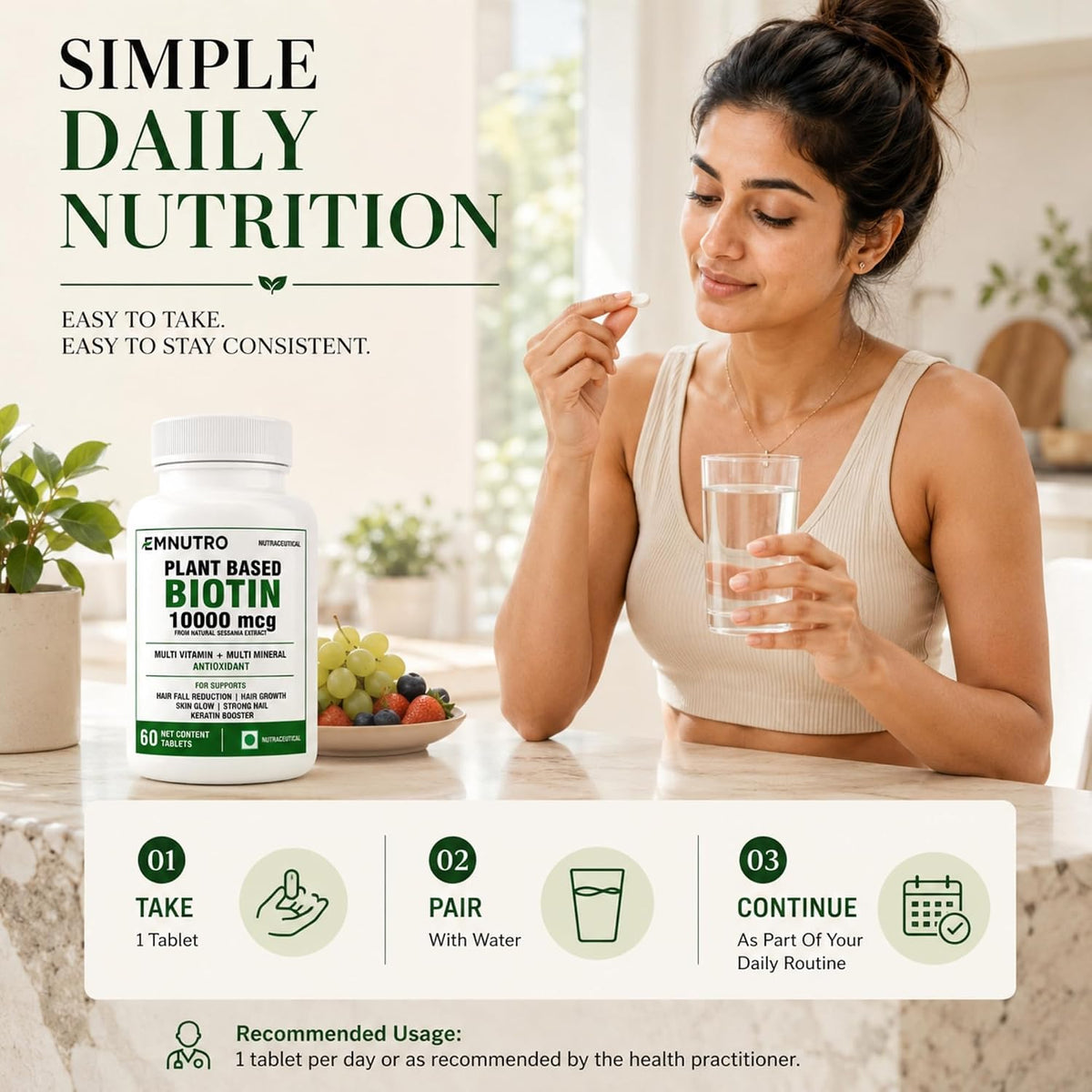 Plant Based Biotin Tablets for Adults