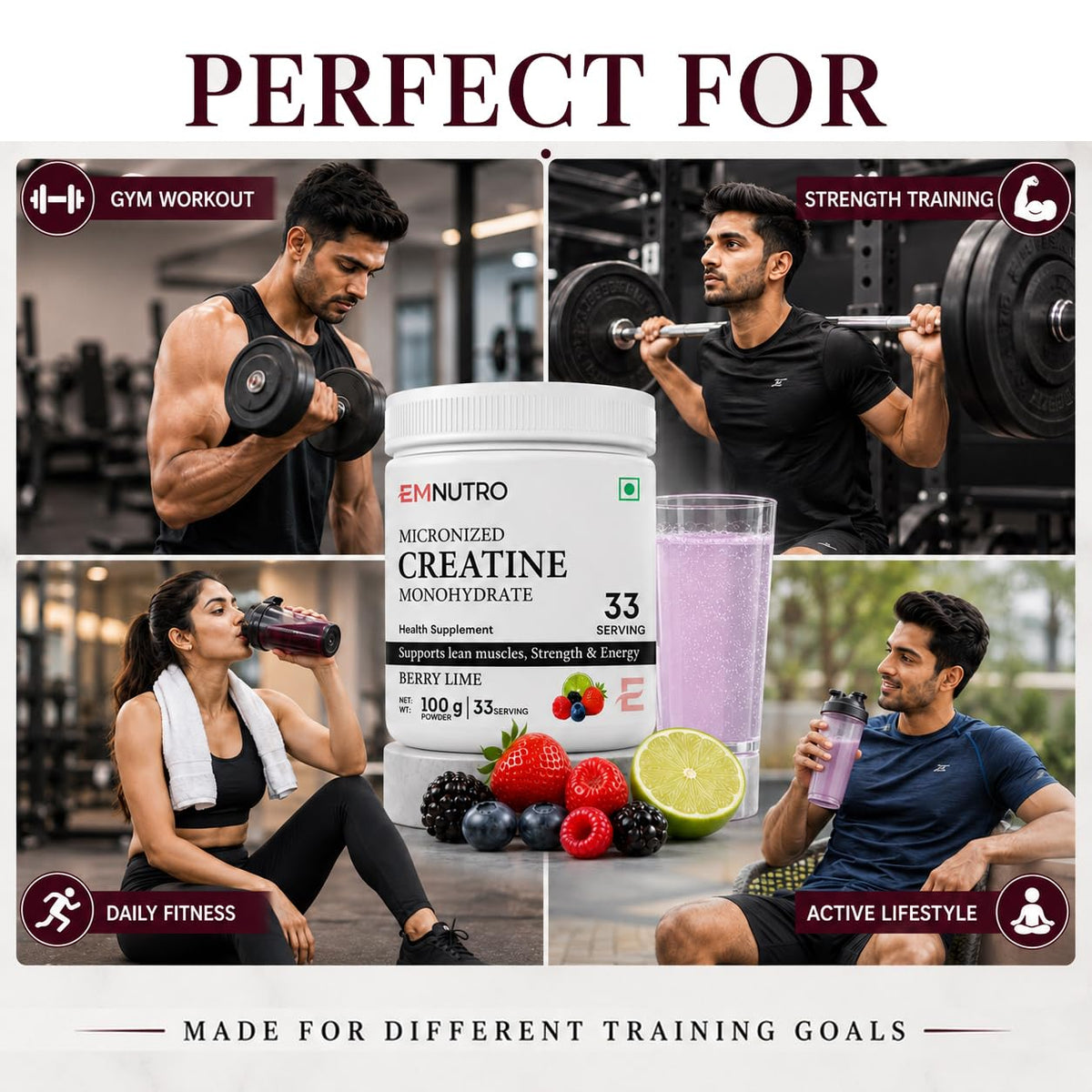 Creatine Monohydrate Micronized Powder, Berry Lime Flavour, 100 g