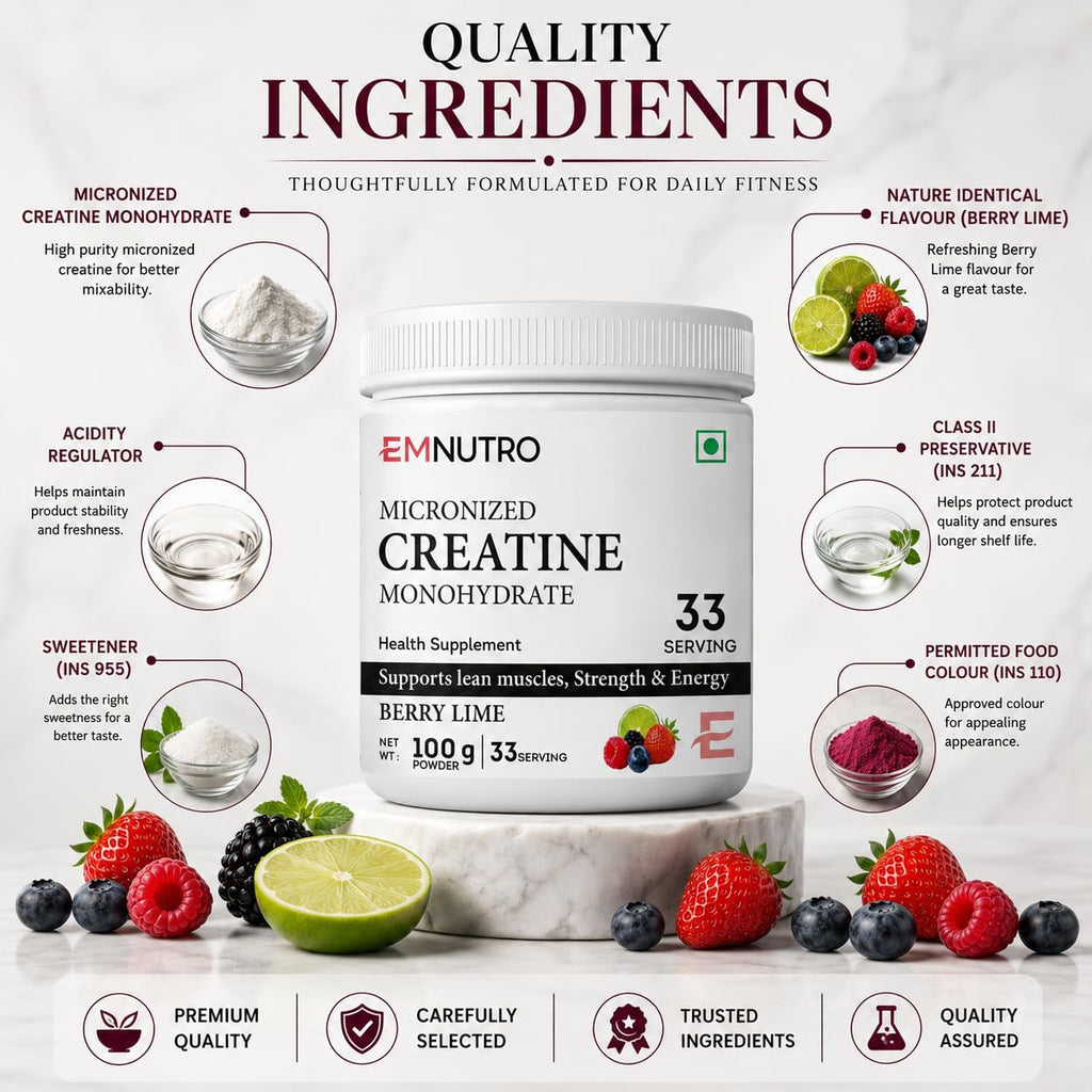 Creatine Monohydrate Micronized Powder, Berry Lime Flavour, 100 g