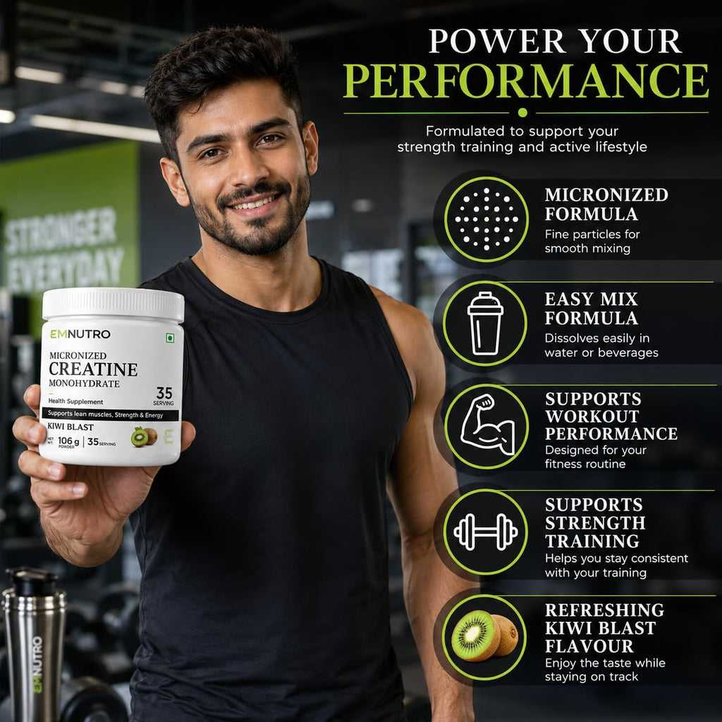 Creatine Monohydrate Micronized Powder, Kiwi Blast Flavour, 106 g
