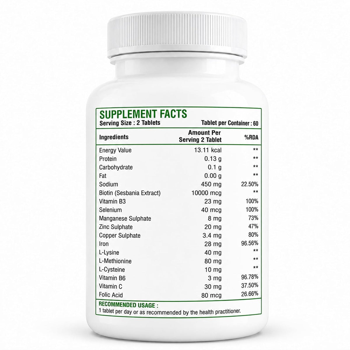 Plant Based Biotin Tablets for Adults