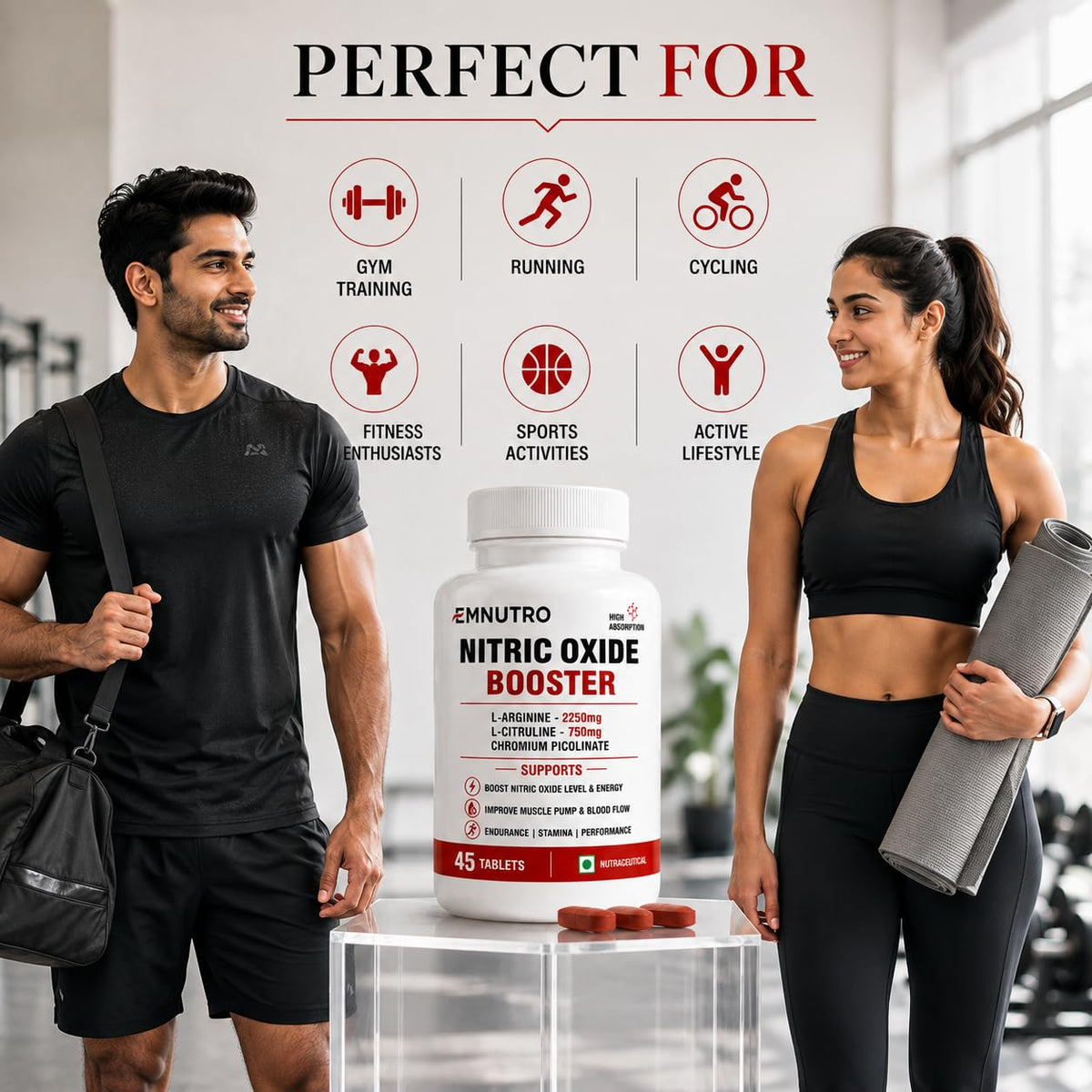 Nitric Oxide Booster Tablets with L-Arginine 2250mg, L-Citrulline 750mg & Chromium Picolinate