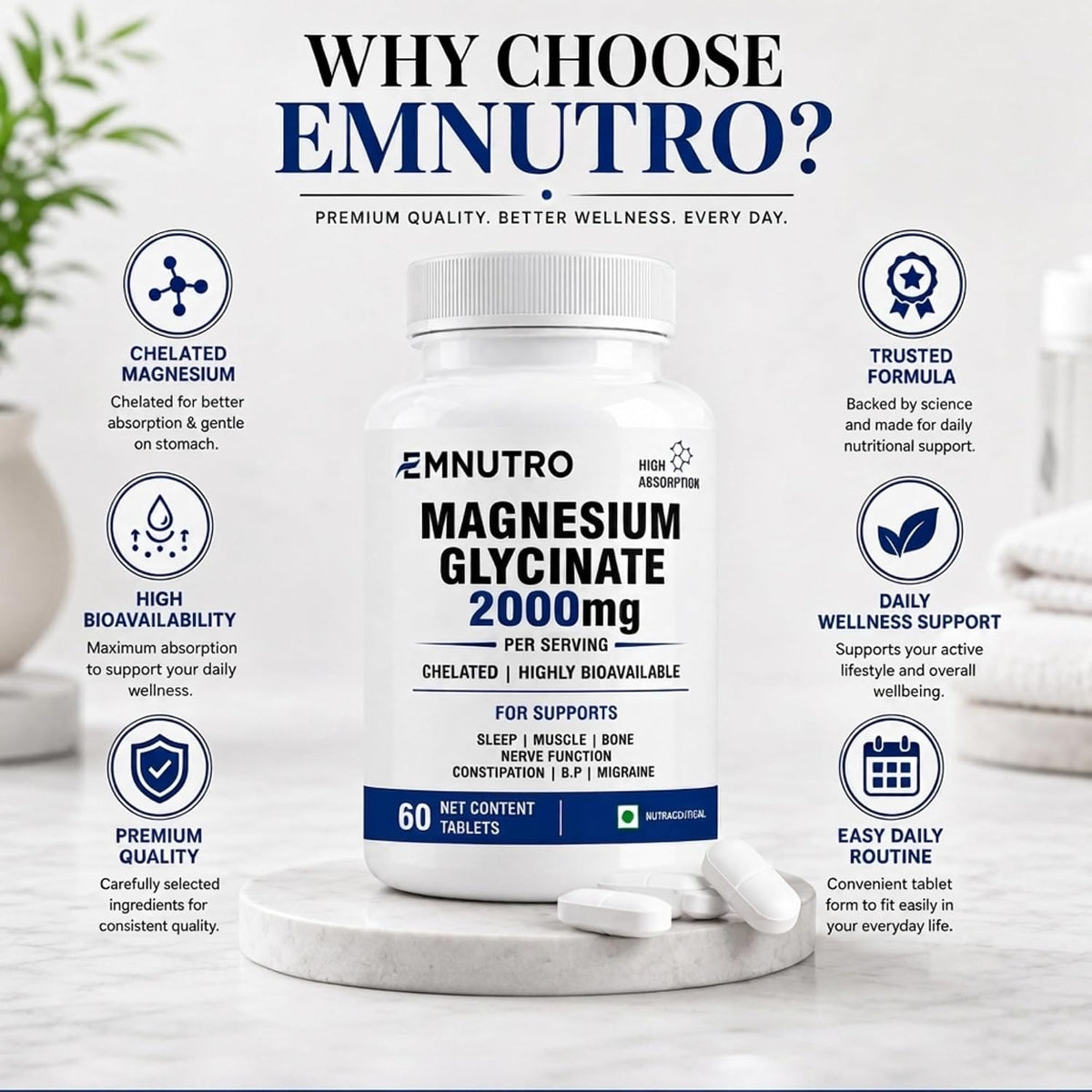 Magnesium Glycinate 2000mg Per Serving Tablets
