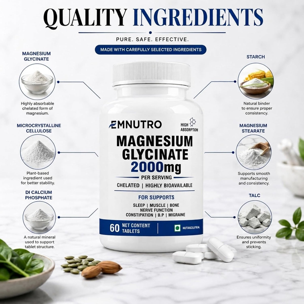 Magnesium Glycinate 2000mg Per Serving Tablets
