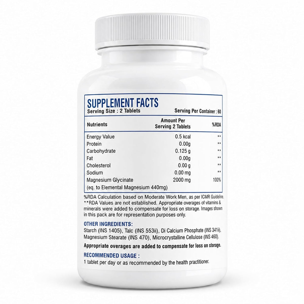 Magnesium Glycinate 2000mg Per Serving Tablets