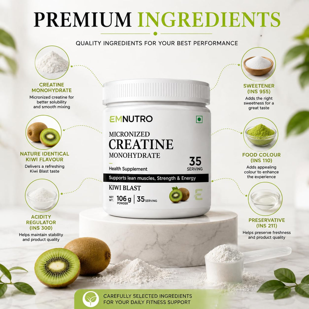 Creatine Monohydrate Micronized Powder, Kiwi Blast Flavour, 106 g