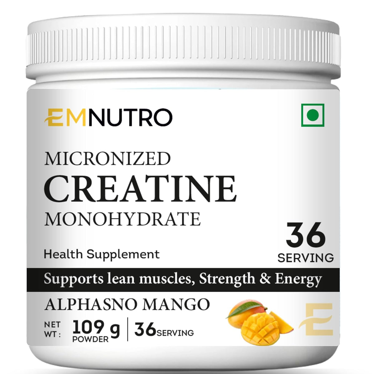 Creatine Monohydrate Micronized Powder, Alphonso Mango Flavour, 109 g