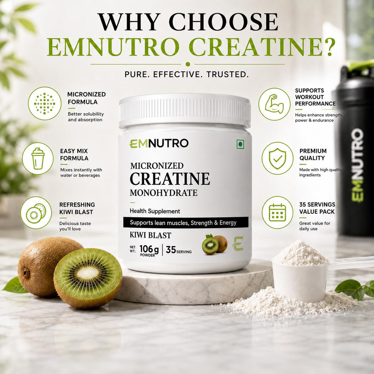 Creatine Monohydrate Micronized Powder, Kiwi Blast Flavour, 106 g
