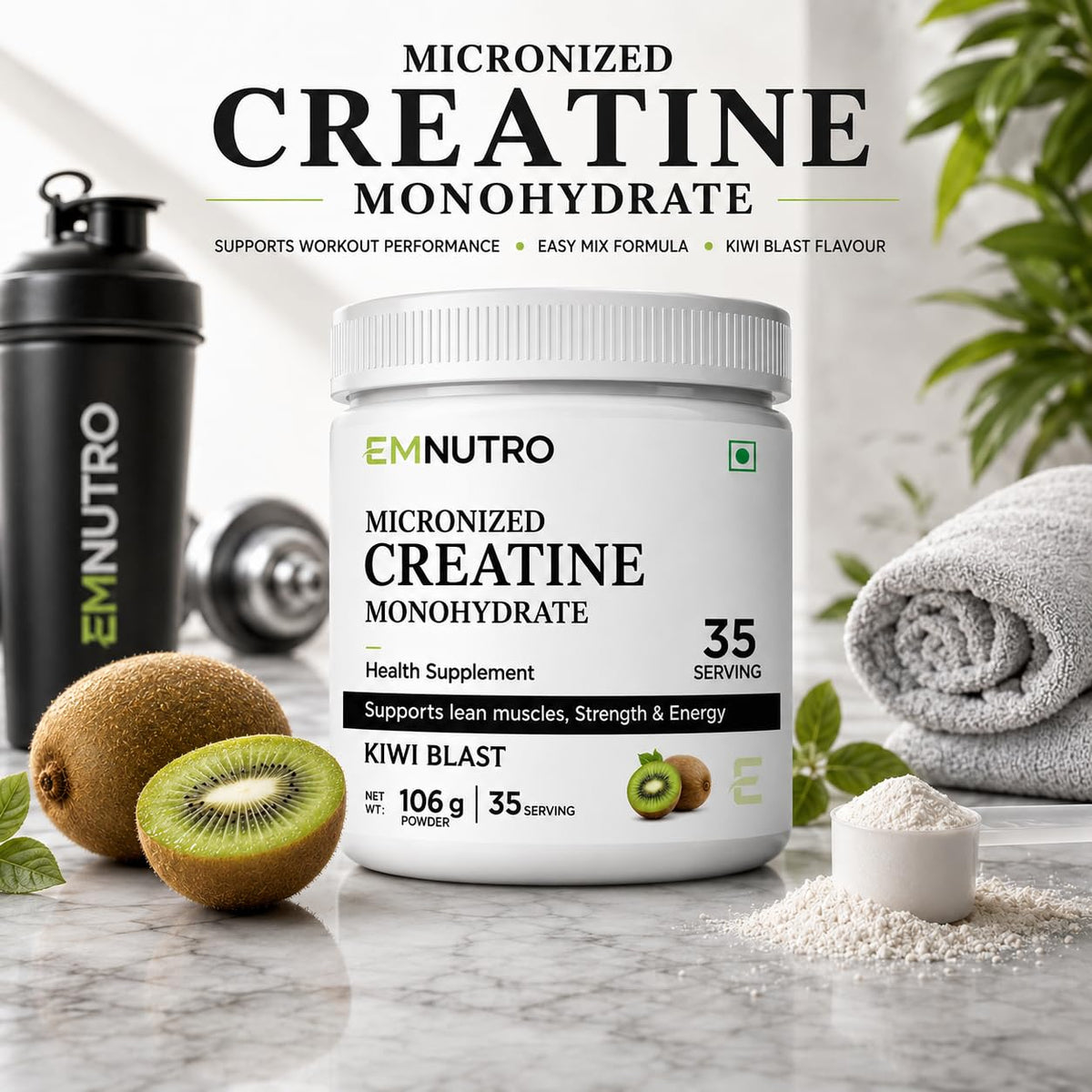 Creatine Monohydrate Micronized Powder, Kiwi Blast Flavour, 106 g
