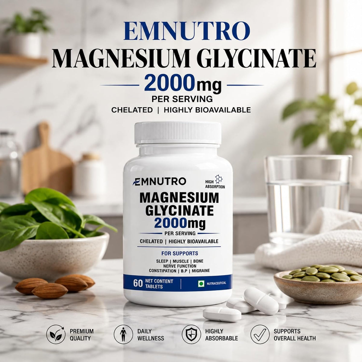 Magnesium Glycinate 2000mg Per Serving Tablets