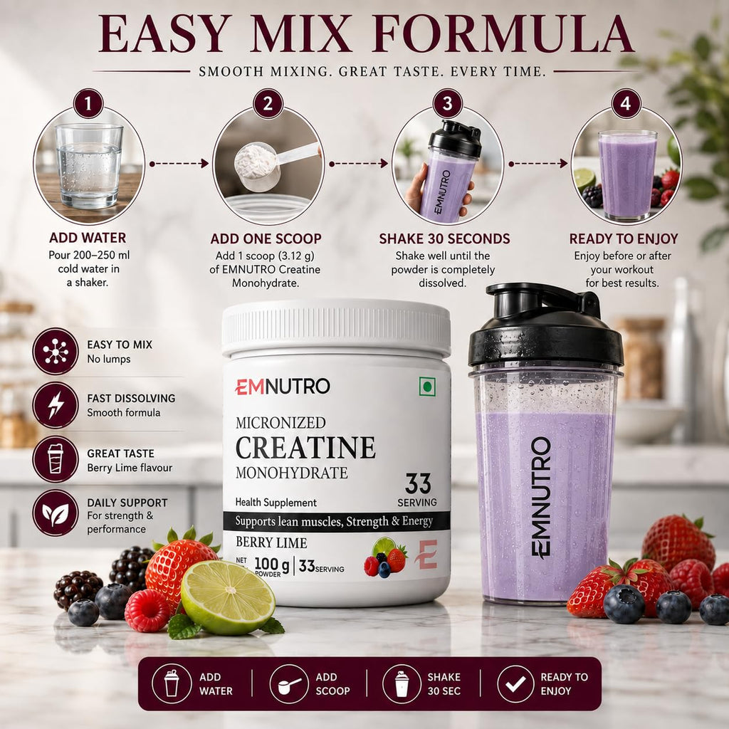 Creatine Monohydrate Micronized Powder, Berry Lime Flavour, 100 g