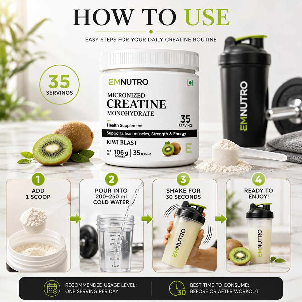 Creatine Monohydrate Micronized Powder, Kiwi Blast Flavour, 106 g