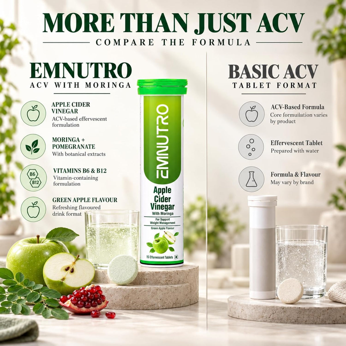 ACV + Moringa Supplement Powder, Green Apple Flavour