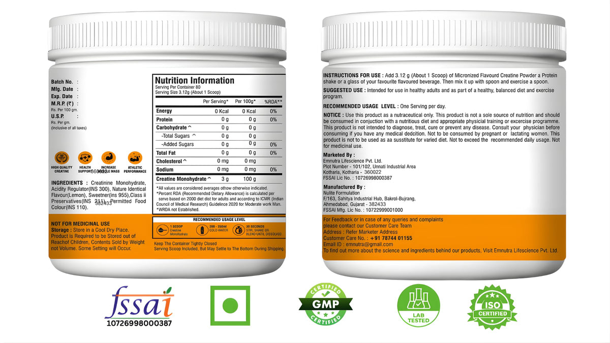 Creatine Monohydrate Micronized Powder, Berry Lime Flavour, 100 g