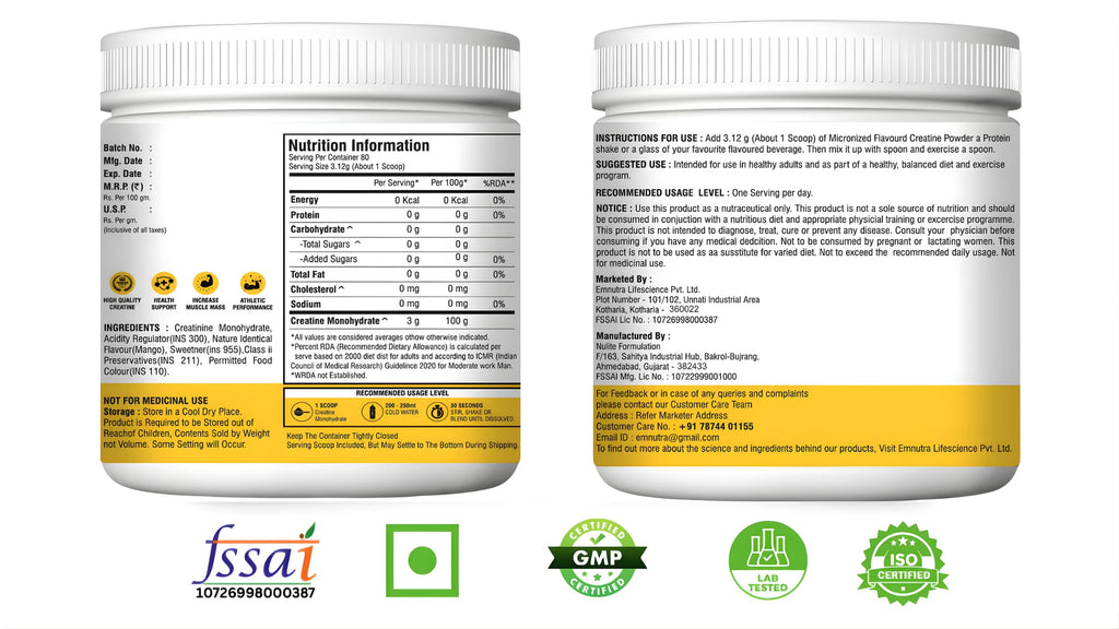 Creatine Monohydrate Micronized Powder, Berry Lime Flavour, 100 g