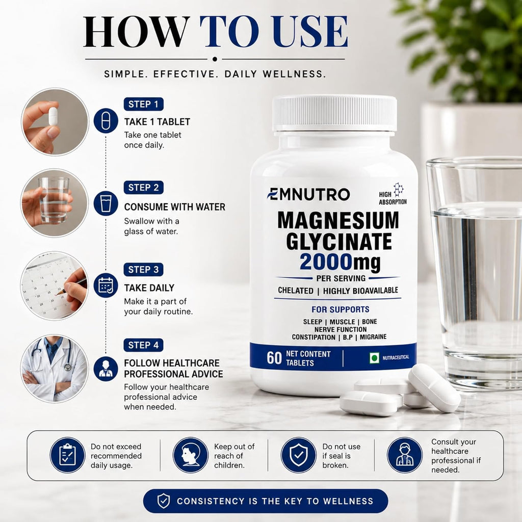 Magnesium Glycinate 2000mg Per Serving Tablets