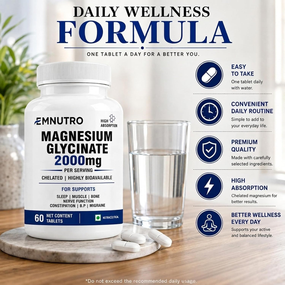Magnesium Glycinate 2000mg Per Serving Tablets